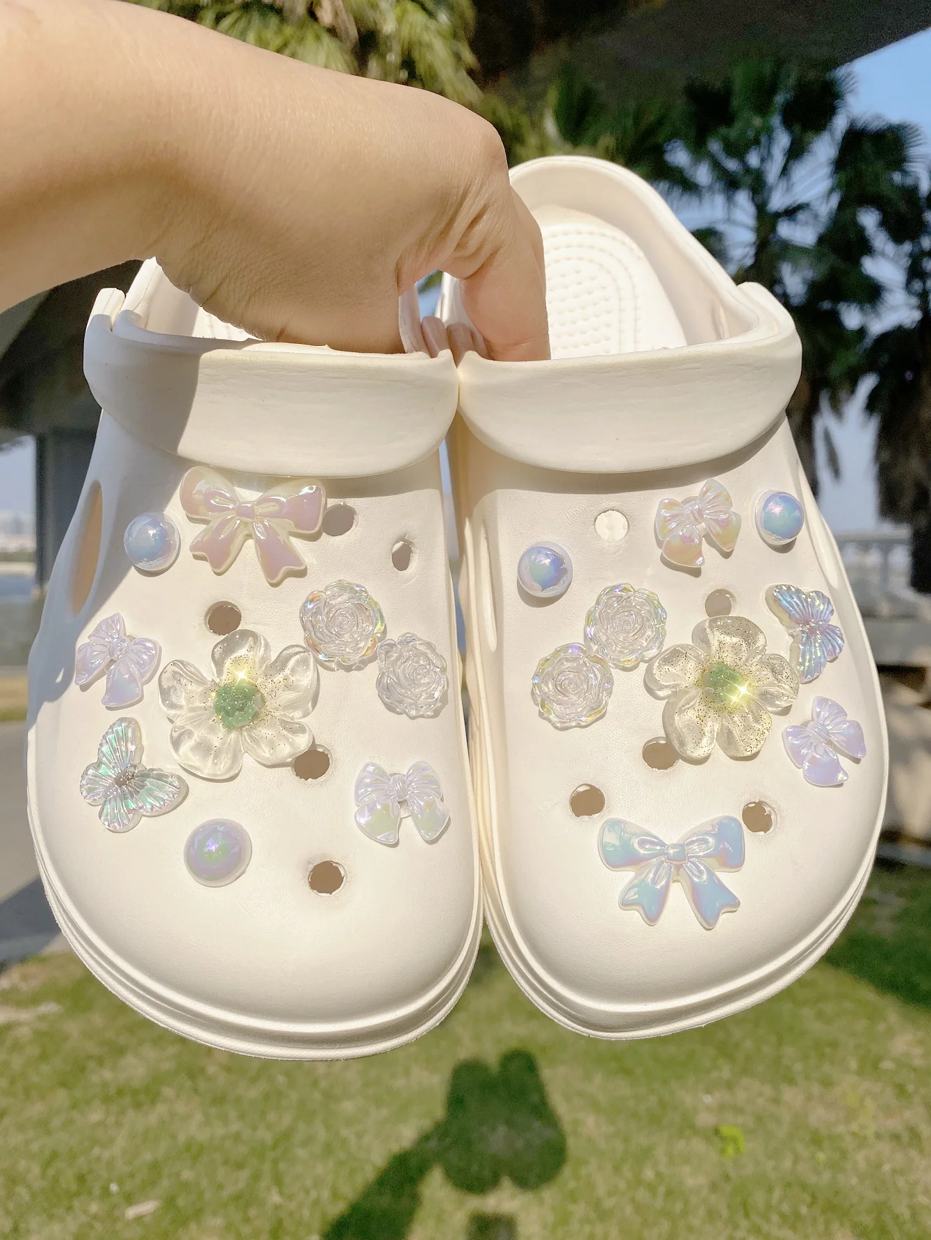 18 pieces of shoe accessories, flower bowknot ABS pearl shoe buckles, DIY shoe flower decorations, multi-functional shoe clip ac