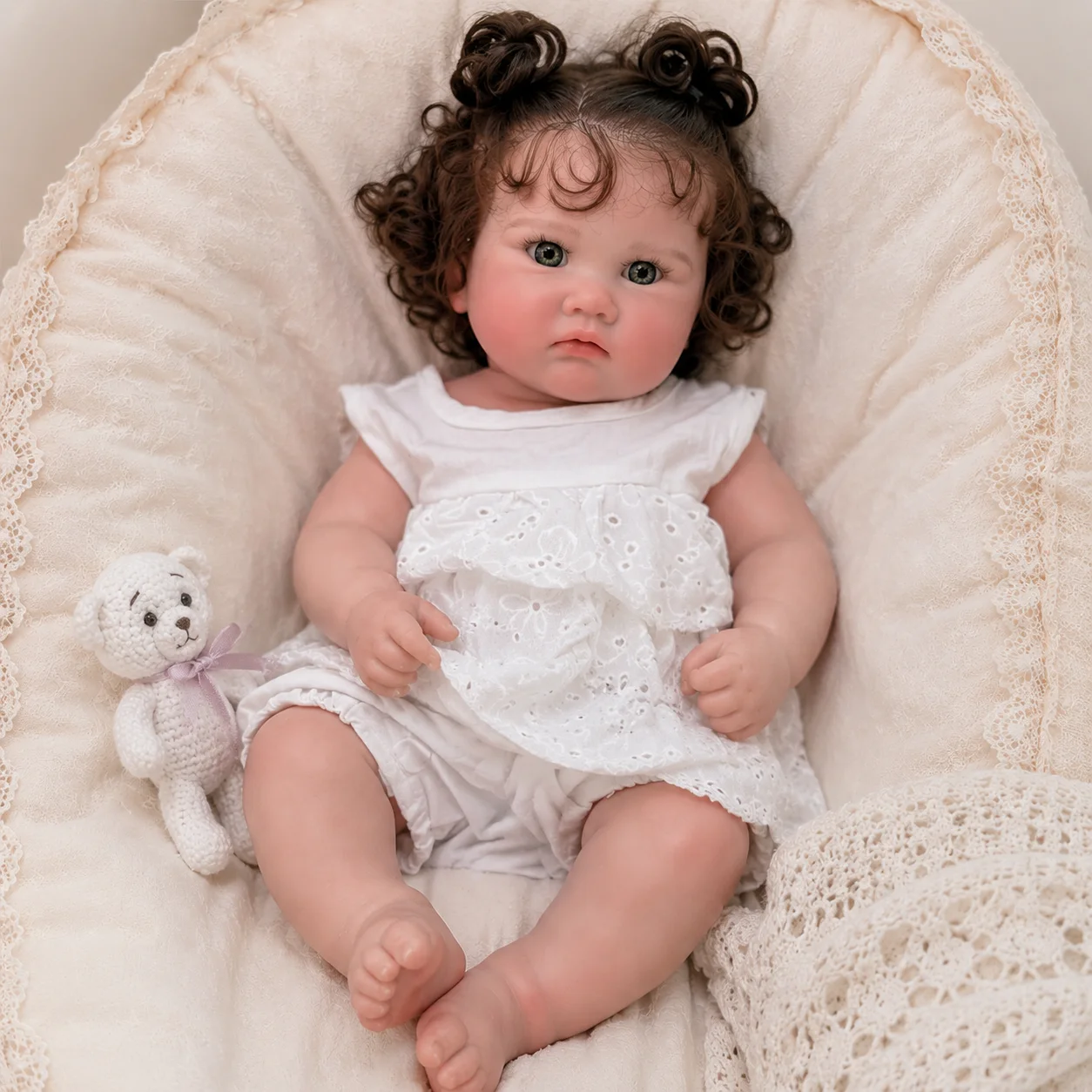 18 Inch Charlotte Full Body Silicone Reborn Doll Open Mouth Rooted Hair Realistic Hand-Painted Waterproof Collectible