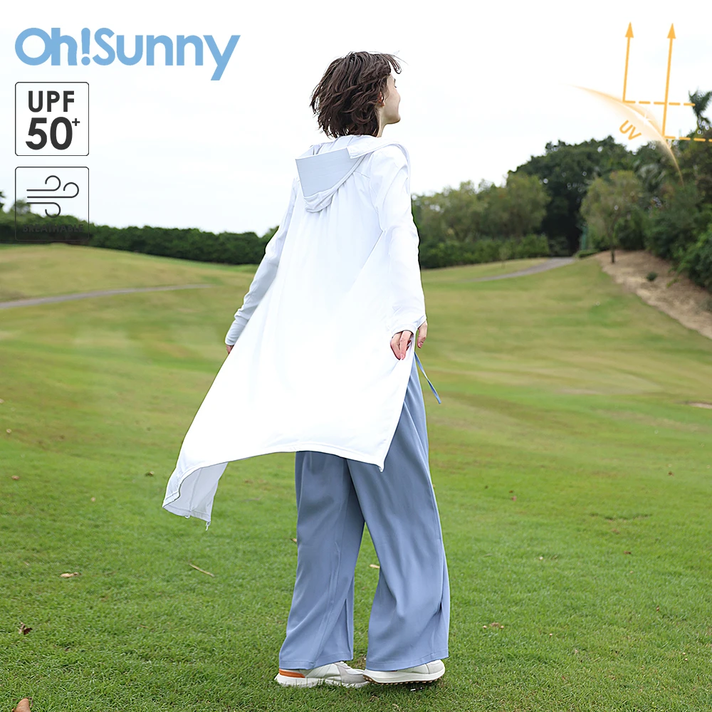 OhSunny Women Trench 2024 New Fashion Sun Protection Long Coat Breathable Hooded Washable Outdoor Jacket Anti-UV UPF 2000+ Abaya