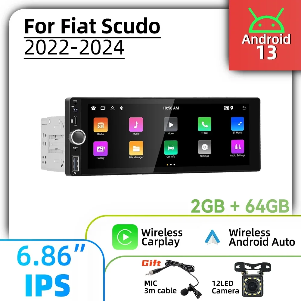 1 Din Android Radio For Fiat Scudo 2022-2024 Carplay Android Auto 6.86