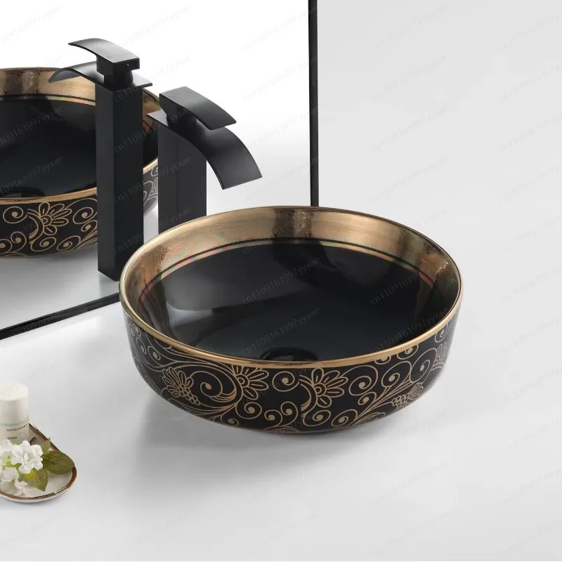 Vintage antique hotel bathroom sink single hole countertop ceramic smooth plating surface easy to clean