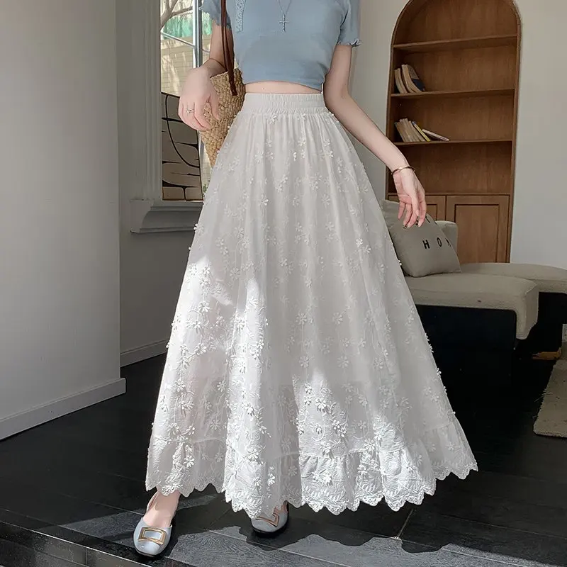 

Emily Clud Recommended 3D Flower White High Waist Women's Skirt A-Line Midi Skirt Flared Hemline for plus Size Women