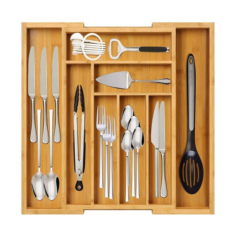 Bamboo Expandable Drawer Tray for Utensils Holder Adjustable Cutlery Organizer Wood Drawer Dividers Organizer For Silverware