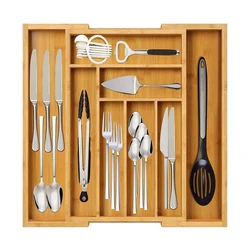 Bamboo Expandable Drawer Tray for Utensils Holder Adjustable Cutlery Organizer Wood Drawer Dividers Organizer For Silverware
