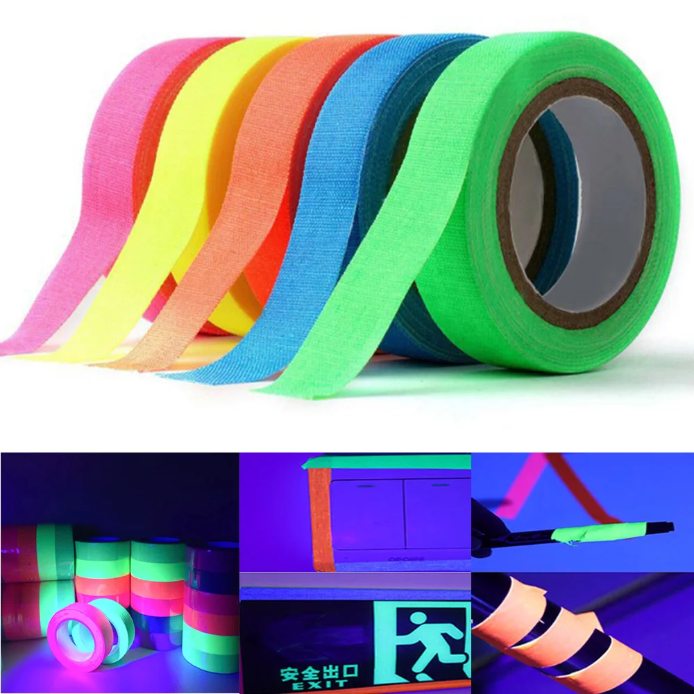 5PCS Lot UV Cotton Luminous Adhesive Cloth Masking Tape Neon Gaffer Colored High Viscosity Black Light for Party Room Decoration