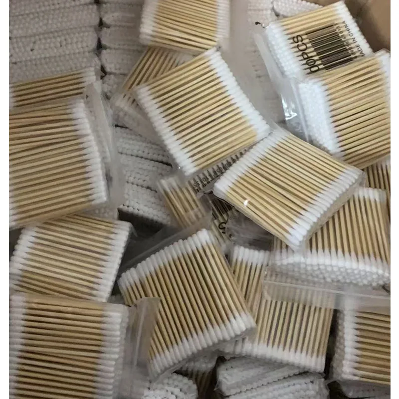 100/500 pz Doppia Testa Legno Tampone di Cotone Naso Orecchie Pulizia Donne Strumenti di Trucco Lipstik Germogli di Cotone Punta Bastoncillos Oidos