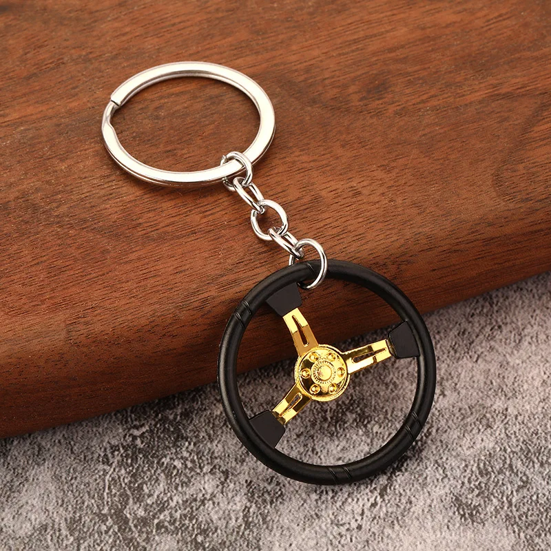 Hot Selling Sports Racing Mixed Color Personality Steering Wheel Modified Car Keychain Creative Model Metal Charm Key Ring 2023