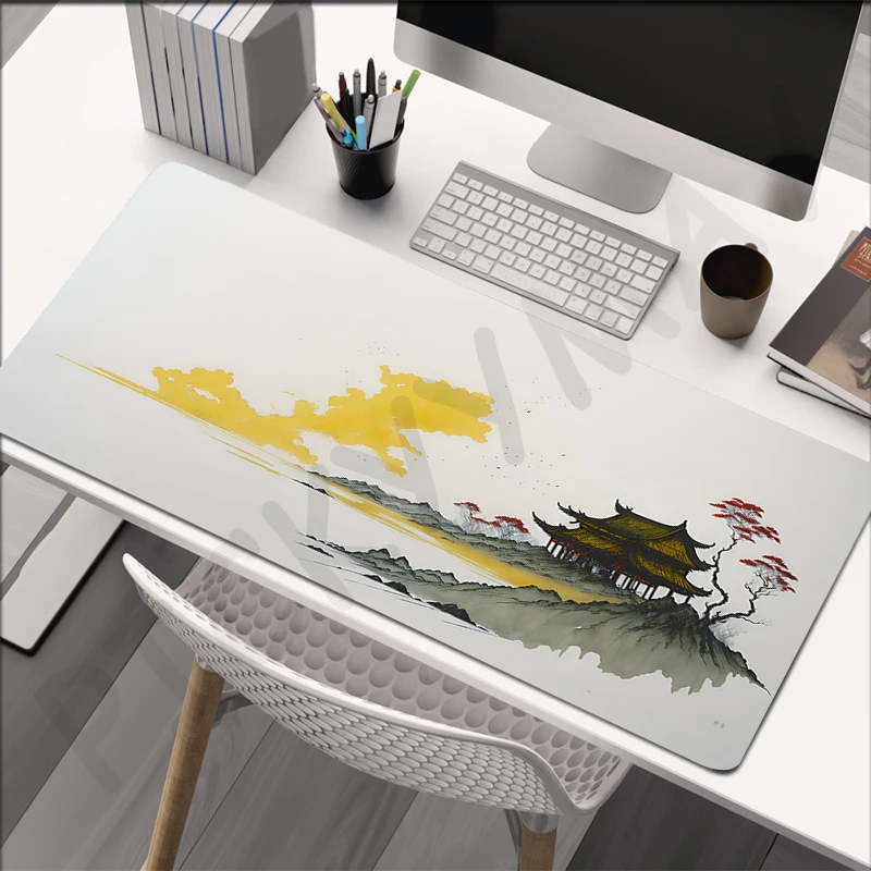Ink wash painting Locking Edge Mouse Mats Large Natural Rubber Mouse Pad Mousepads Gamer Mousepad Desk Pads 40x90cm Keyboard Mat