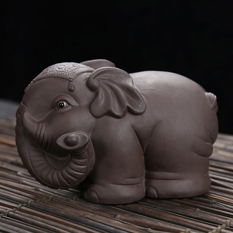 Yixing Boutique Purple Clay Elephant Tea Pet Figurine Home Ornaments Handcraft Sculpture Tea Ceremony Decoration Chinese Teaware