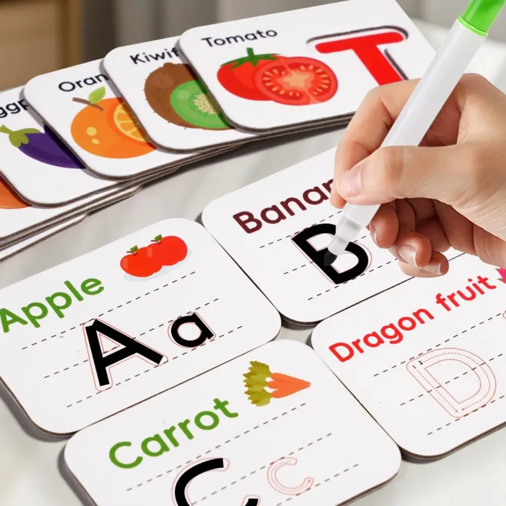 مجموعة بطاقات فلاش الأبجدية الخشبية، ألعاب ألغاز تعليمية للتمرين باللغة الإنجليزية، لعبة الذاكرة المعرفية الرائعة المصغرة #2