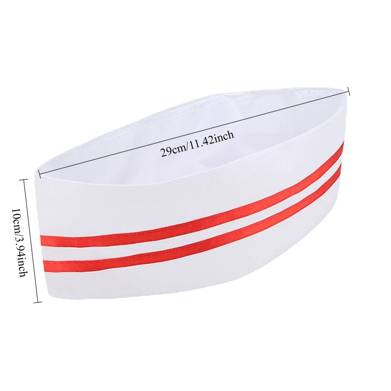 Cappello da cuoco da uomo, ristorante, cucina, berretto da lavoro, forma di barca, bianco, rosso, tessuto traspirante, parte superiore piatta di fascia alta