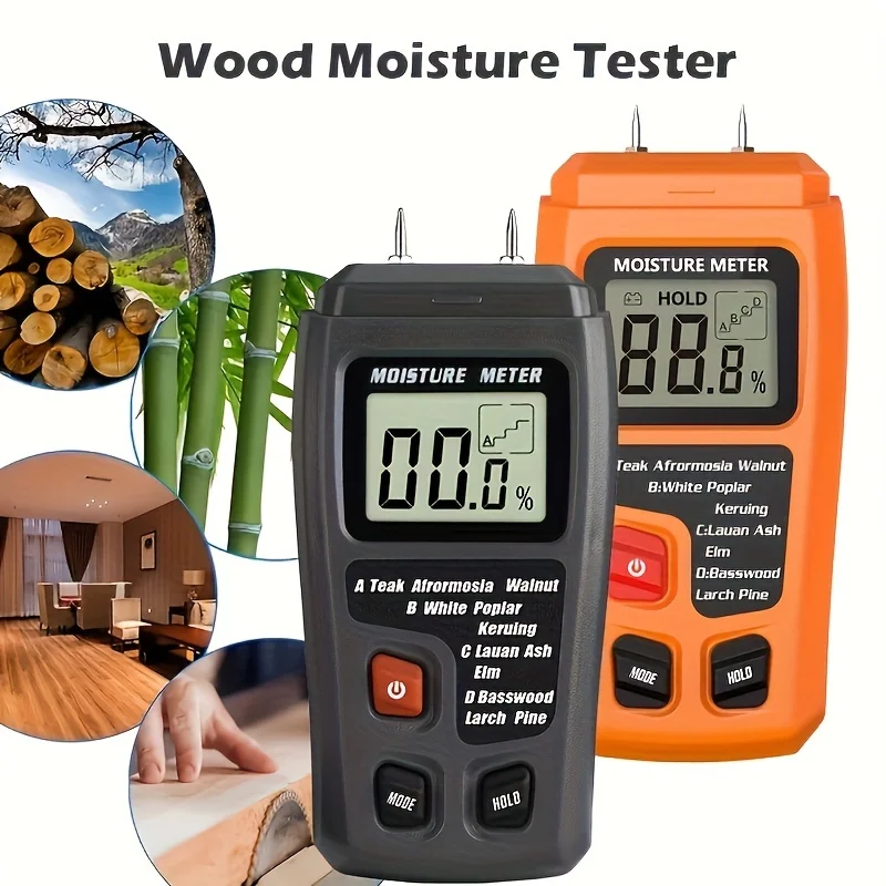 

0-99.9% Wood Moisture Tester, Handheld Two Needles Woodworking Tools with Large Screen Digital LCD Display for Humidity Testing