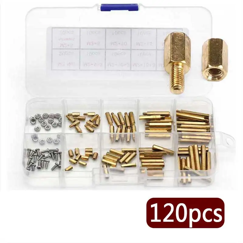 120pcs M2 Brass Copper Female/Male Spacing Screws Security Surveillance Cameras Pillars Knurled Standoff Spacer Kit With screws