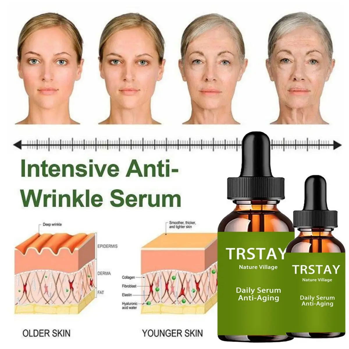 Instant Wrinkle Face Serum Lifting Firming Fade Remover Fine Lines Anti-Aging Essence Whitening Brighten Nourish Skin Care