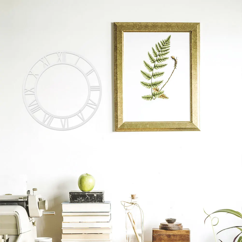 

2pcs Decorative Mirror Wall Clock Round Roman Numeral Acrylic Face Strong Adhesive For Living Room Hotel Entryway Modern Dial