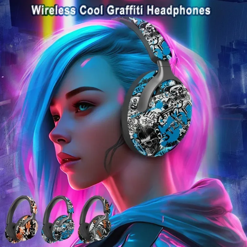 

Graffiti Wireless Bluetooth Headsets Hifi Stereo Foldable Headphones Sports Gamer Earphones With HD Mic Headsets Handsfree