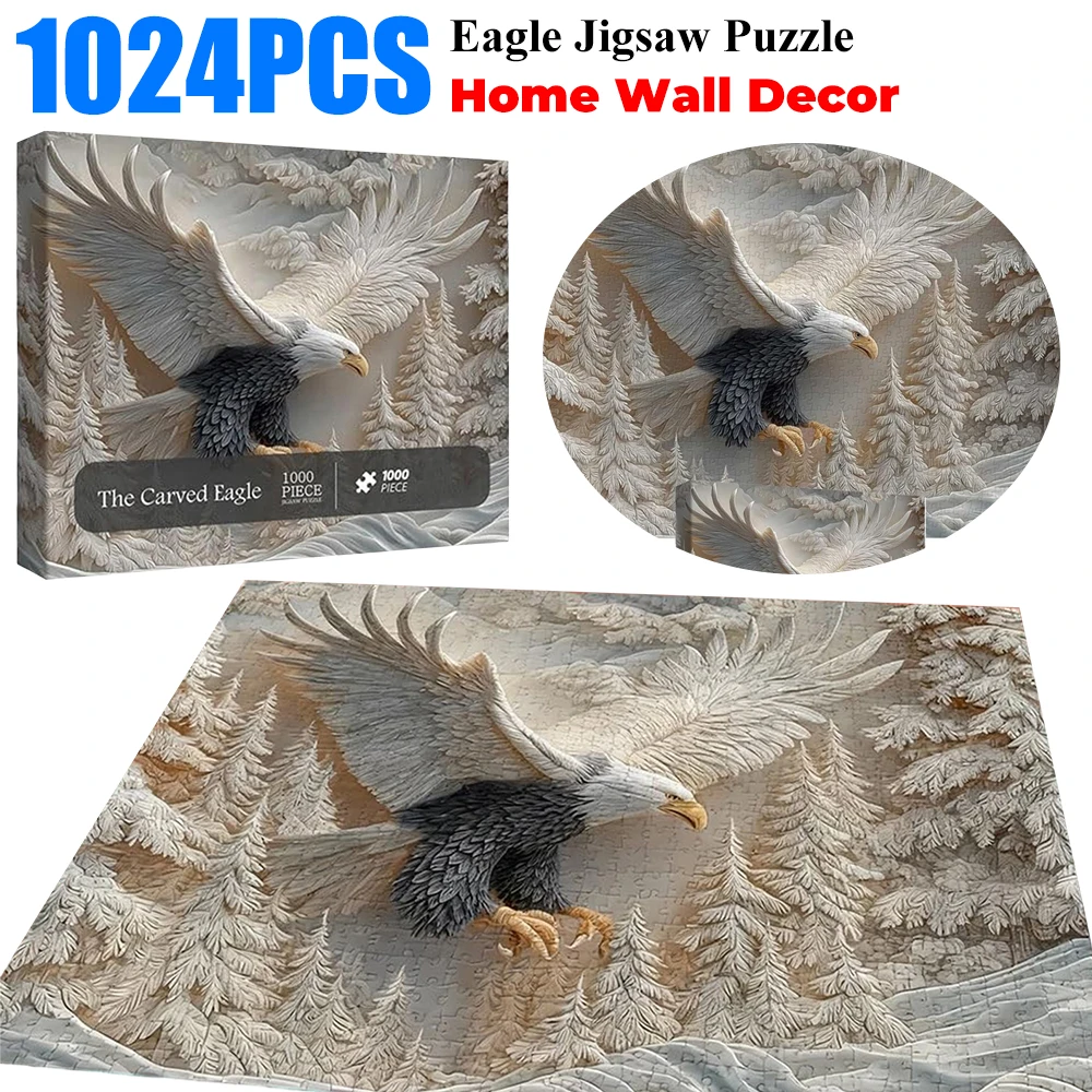 

1024PCS Wildlife Eagle Jigsaw Puzzle Realistic Relief Art Puzzles Glass Fiber Reinforced Gypsum Animal Shape Home Wall Decor