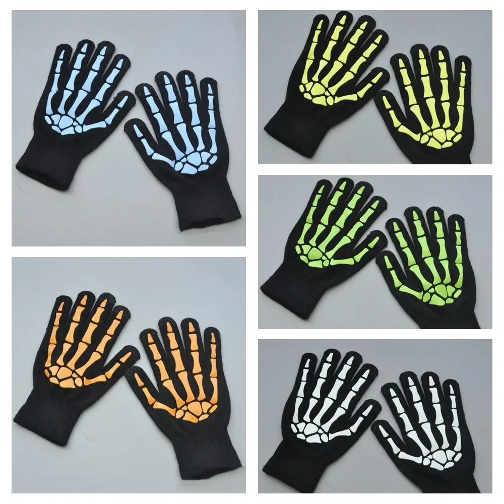 

Full Finger Halloween Gloves Windproof Cosplay Prop Halloween Bone Claw Gloves Glowing Gloves Hand Warmers Skeleton Goth Mittens