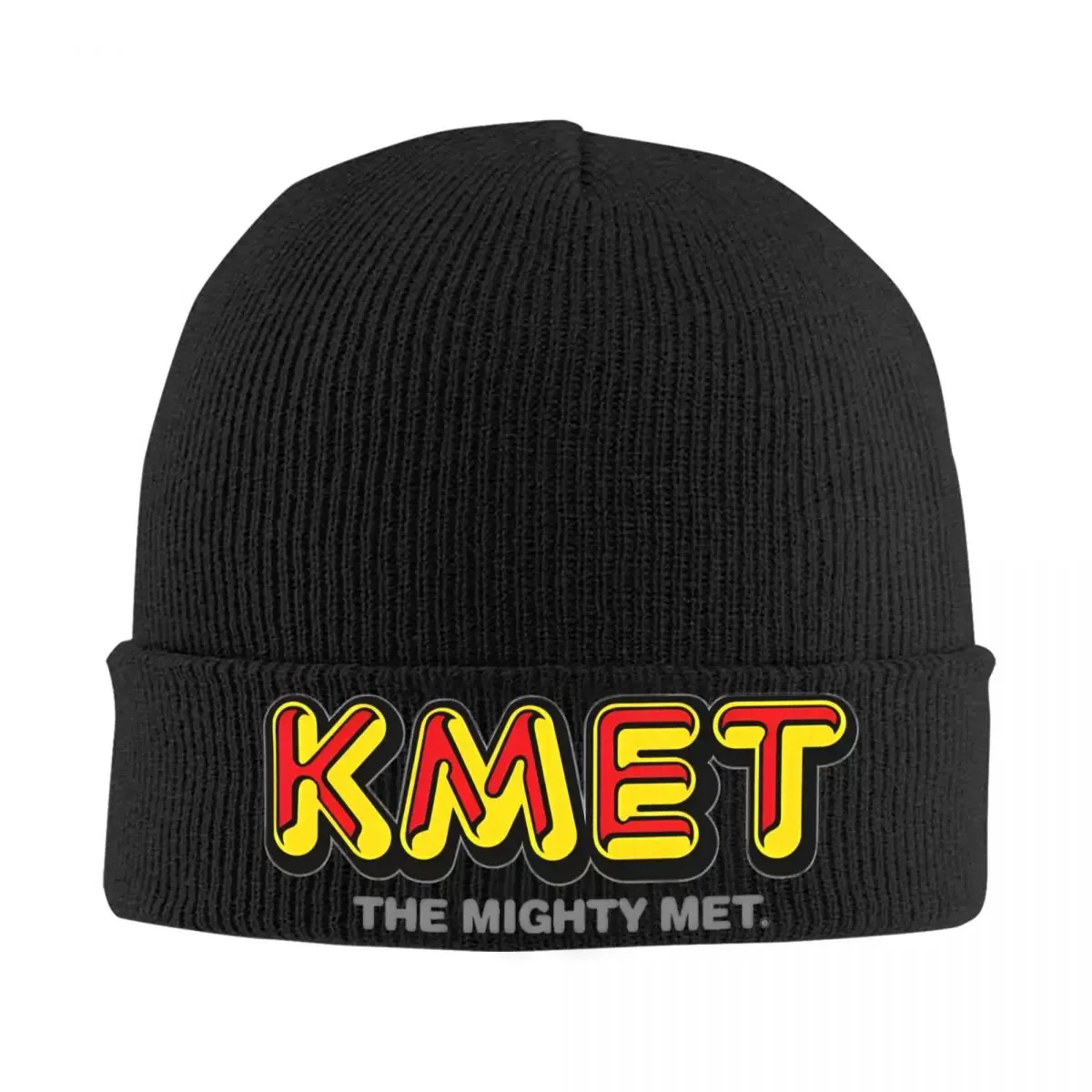 KMET Defunct Radio Station Logo Knitted Caps Women's Men's Beanie Autumn Winter Hat Los Angeles Rock Radio Hip Hop Melon Cap