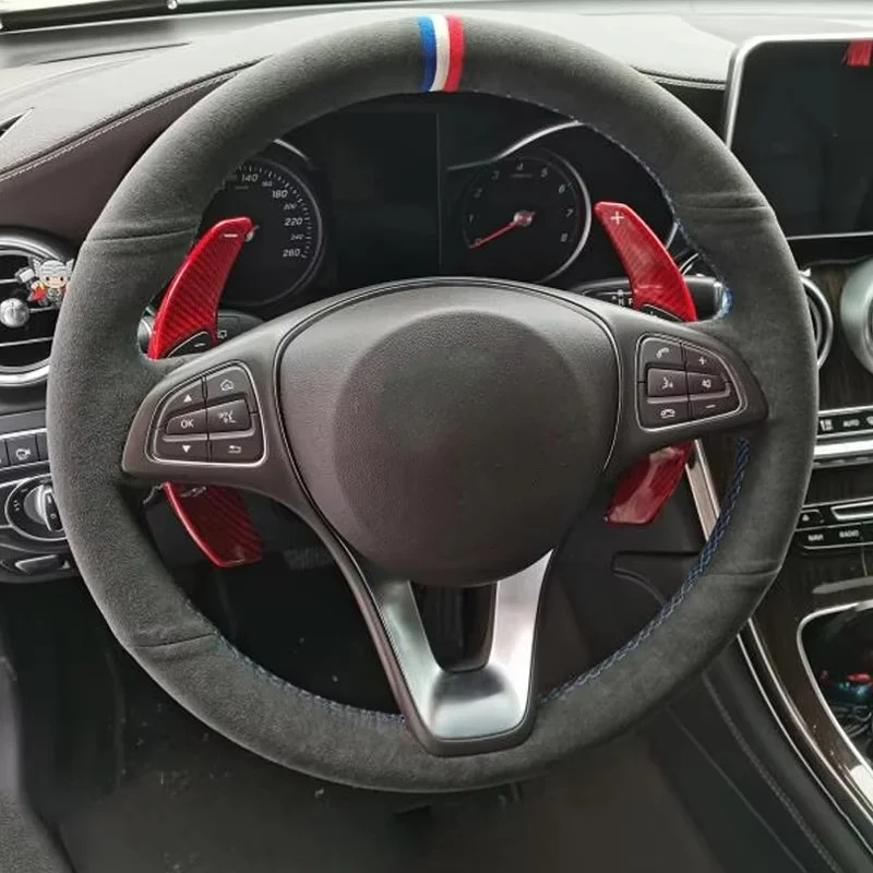

DIY Hand Sewing Black Suede Non-slip Car Steering Wheel Cover For Mercedes-Benz C180 C200 W205 C300 B200 Car Accessories