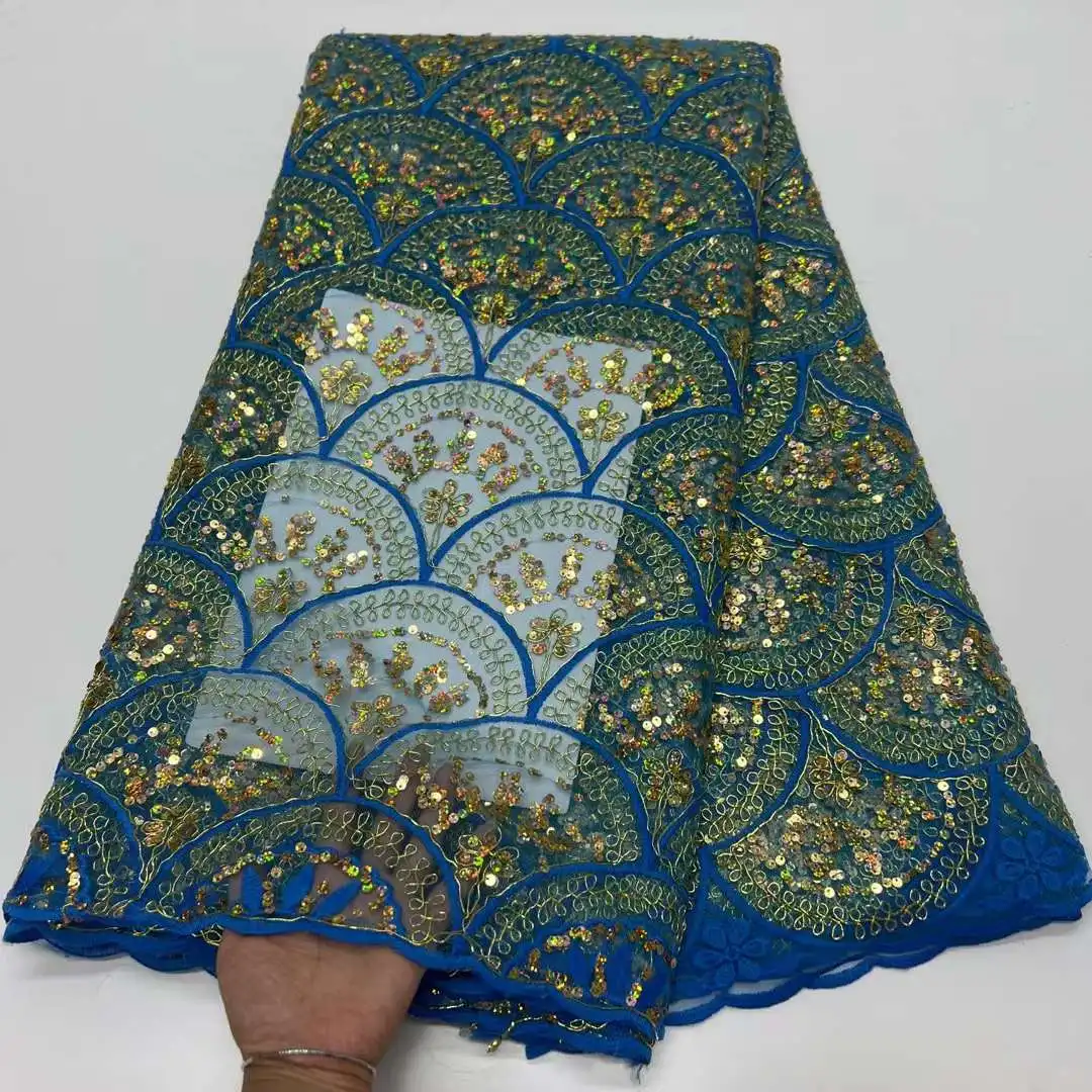 Tissu Africain en Dentelle à Paillettes de Haute Qualité, Maille Imprimée Française NigWin, 5 Yards, pour Patients, Couture de Robe, RFA21A, 2023