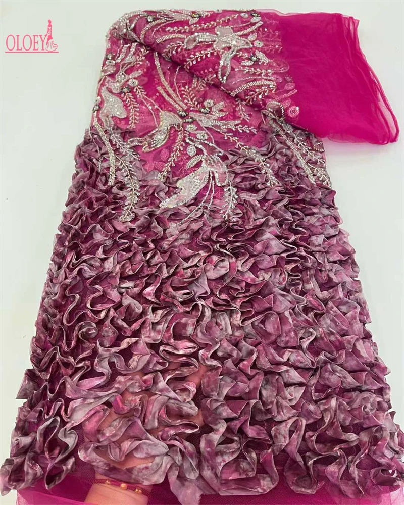 OLOEY High-quality African Nigerian Elegant 3D Embroidered Fabric French Tulle Lace Fabric With Sequin For Party Wedding