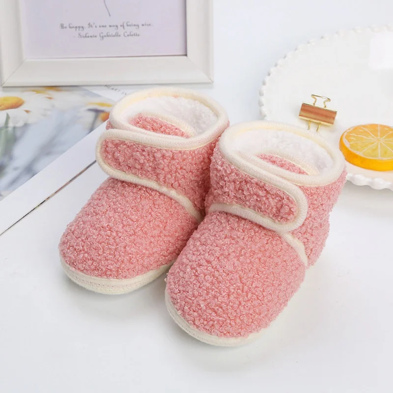 

Autumn Winter Baby Boots Newborn Warm Plush Boots Soft-sole Anti-slip Flat for Boys Girls Infant First Walkers Crib Shoes 0-18M