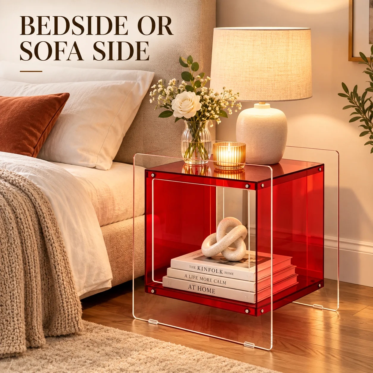 Colorful Acrylic Side Table with Open Shelf Transparent Cube Design for Living Room Bedroom