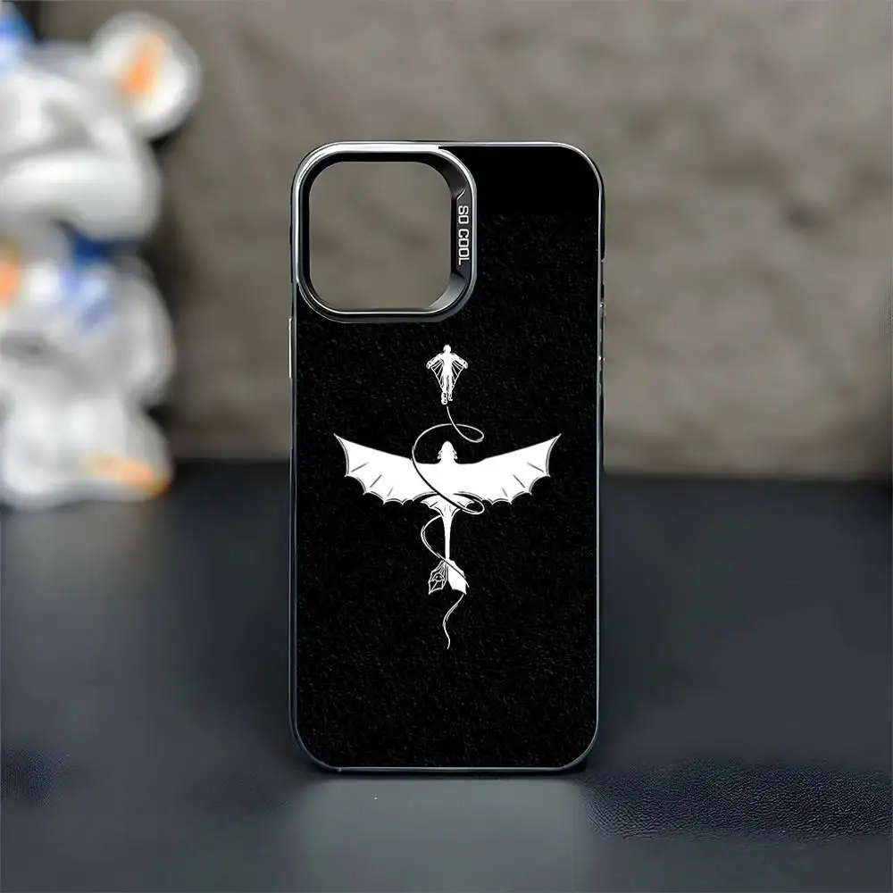 Dragon Fourth Wing telefoonhoesje voor iPhone17,16,15,14,13,12,11 Plus, Pro Max zwarte matte schokbestendige hoes