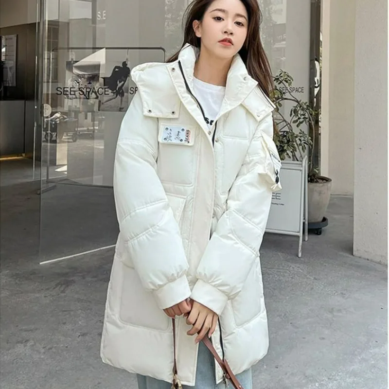 New Women Down Cotton Coat Winter Jacket Female Warm Thick Parkas Mid Length Version Hooded Outwear Loose Large Size Overcoat