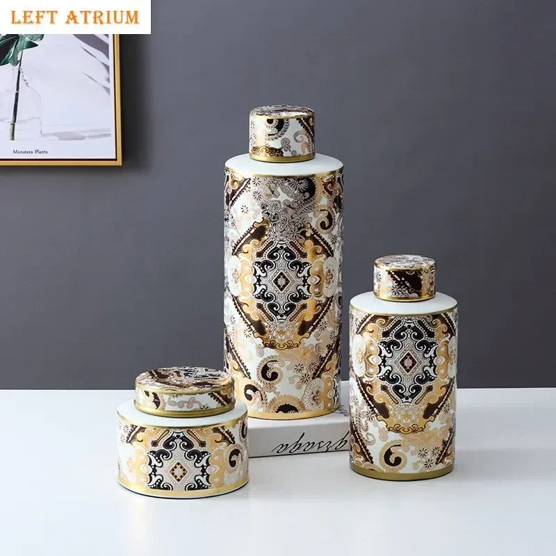 

Modern Home Decoration, Ceramic Vases, Zebra Painting Decorative Storage Jars with Lids, Living Room Desktop Ornaments