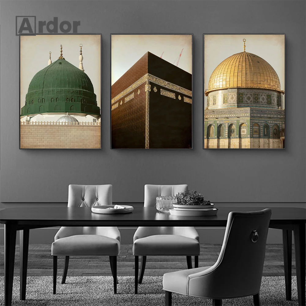 Mosque Islamic Building Wall Art Canvas Painting Nordic Green Building Posters and Prints Muslim Pictures Living Room Home Decor