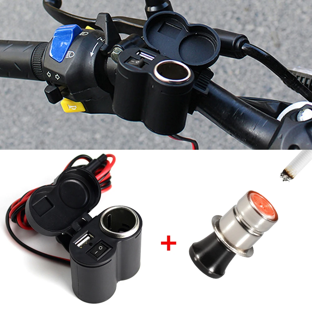 Waterproof USB Motorcycle Handlebar Phone Charger Cigarette Lighter Adapter Power Supply Socket with Switch for Phone Navigation