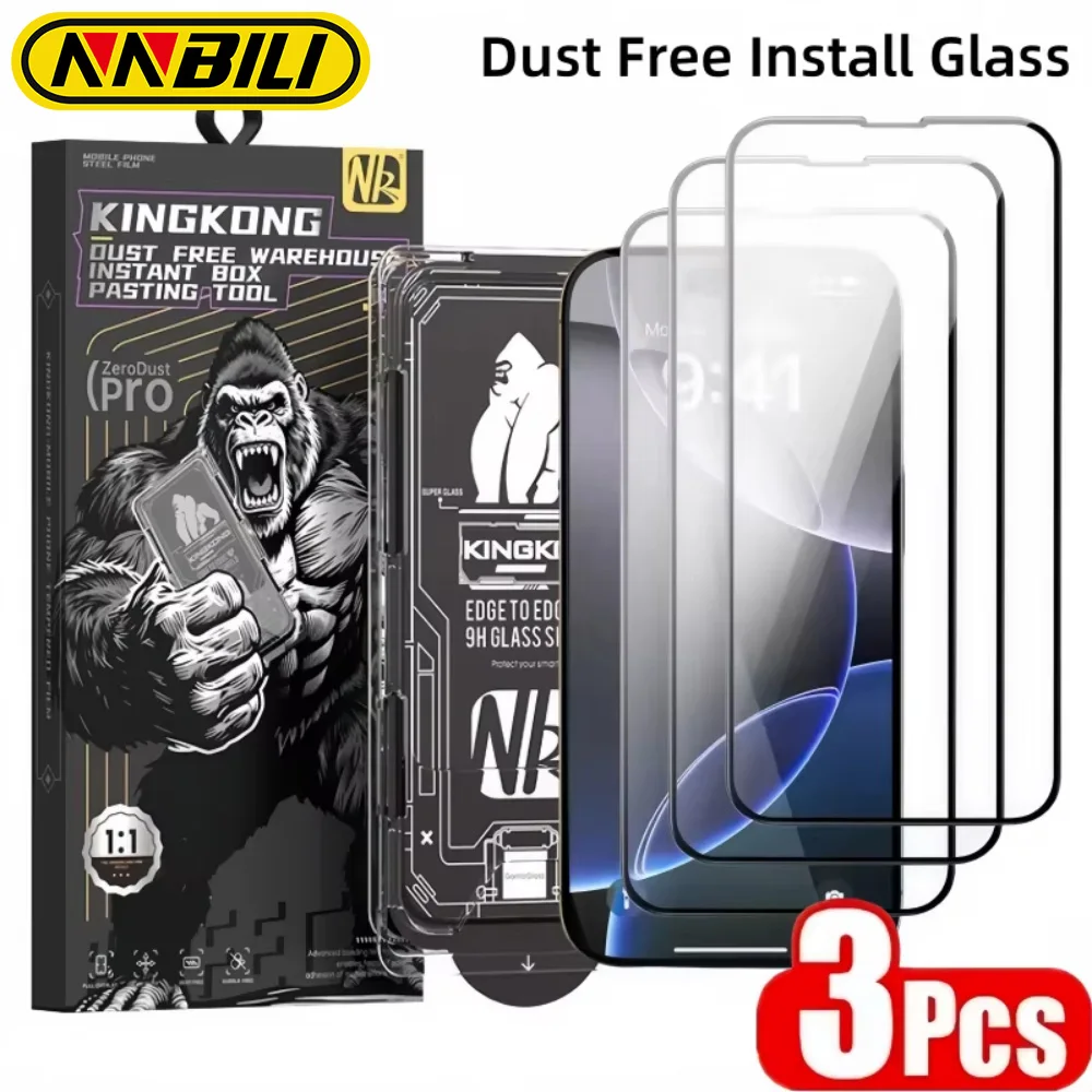 NNBILI 3PCS Einfache Installation HD Klarglas Für iPhone 17 16 15 14 13 12 11 Pro Max 17Air Staubfreie Displayschutzfolie Einfach zu installieren