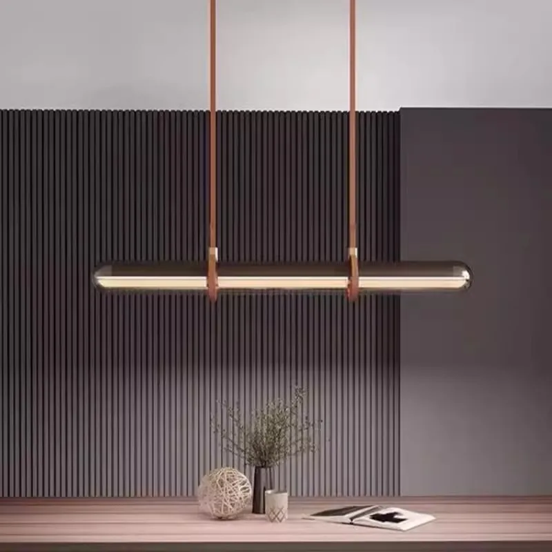 Restaurant Novelty Belt Glass pendant light for office project Dining Room study reading Long pipe LED Strip Chandelier lighting