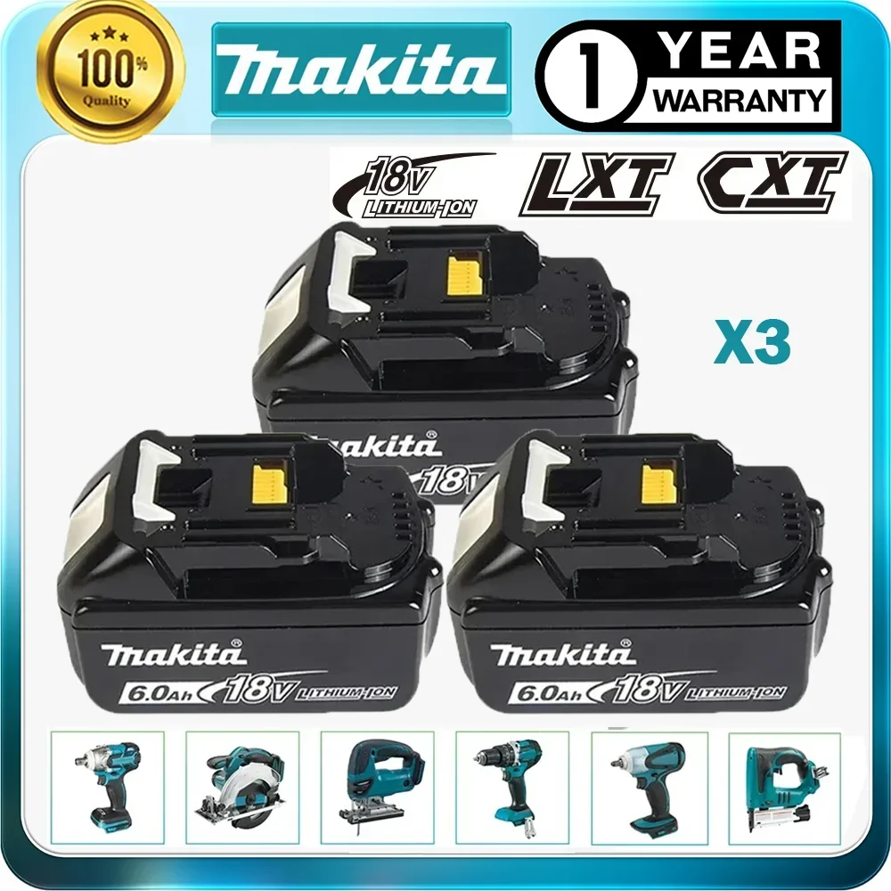 Makita 18V Battery 6/5/3Ah Rechargeable Power Tools Battery with LED Li-ion Replacement LXT BL1860B BL1860 BL1850 3A Charger