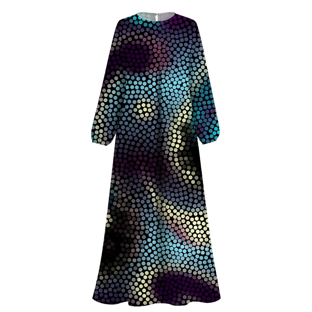 2024 Fashion Print Islamic Abaya Dress Ramadan Muslim Femme Clothing 0-neck Abaya Dress S-3XL Femme Dubai Turkey Caftan Dress