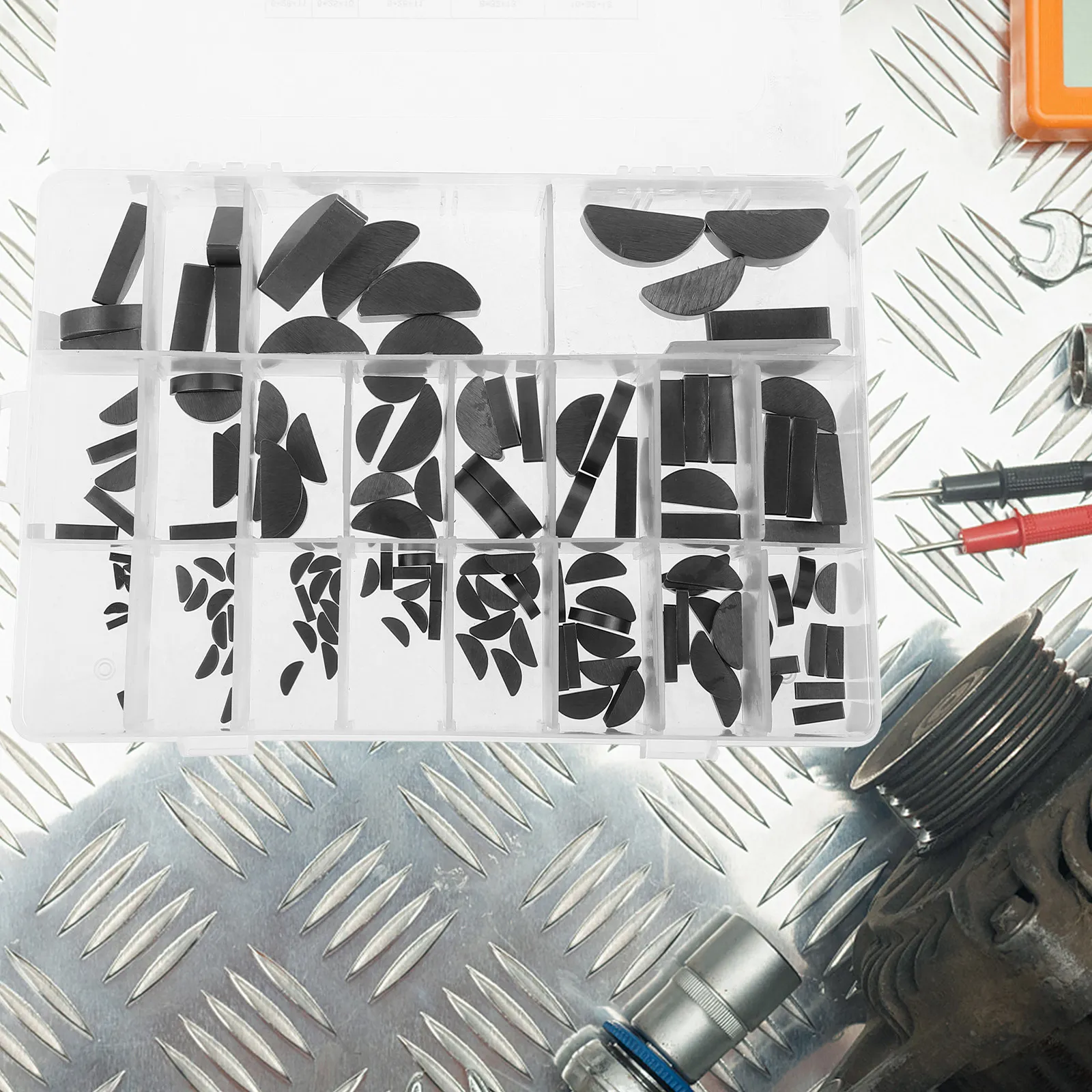 

Woodruff Key Assortment Kit 1 Box Carbon Steel Semicircle Keys for Drive Shaft Hub Adjustment Half Moon Keyway Replacement Set