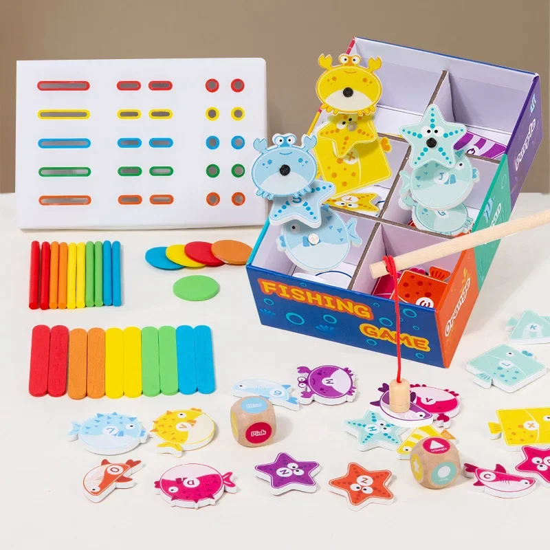 Multifunktionales magnetisches Angelspiel, Holzspielzeug – Englisch lernen, Farb- und Formkognitionsbox für Kinder