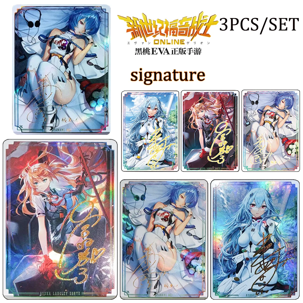 NEON SENESIS EVANGELION-Cartes à collectionner DIY, Ayanami Rei, Asuka Langley, Soryu, Feuille d'estampage, Signature, Cadeaux de vacances, Ensemble de 3 pièces