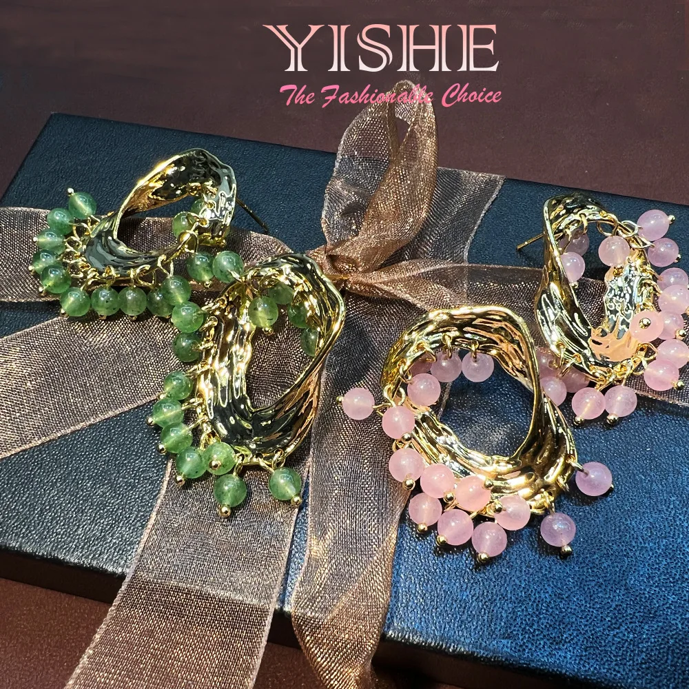 Natural grape crystal geometric earrings, niche design sense ins cross-border hot-selling high-end sense versatile S925 pin earr