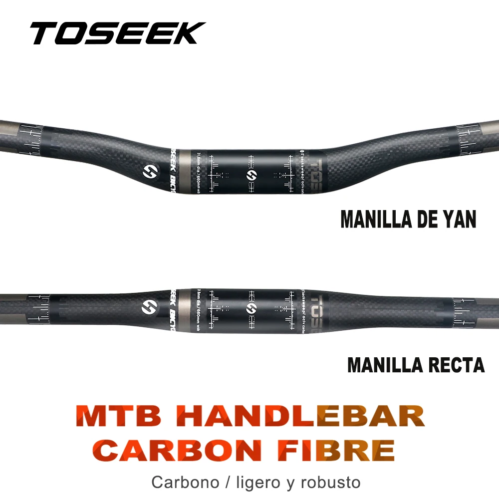 

TOSEEK Carbon Fiber MTB Handlebar Flat/Rise Bar 31.8*580/600/620/640/660/680/700/720/740/760mm Bicycle Handle Matte Bike Parts