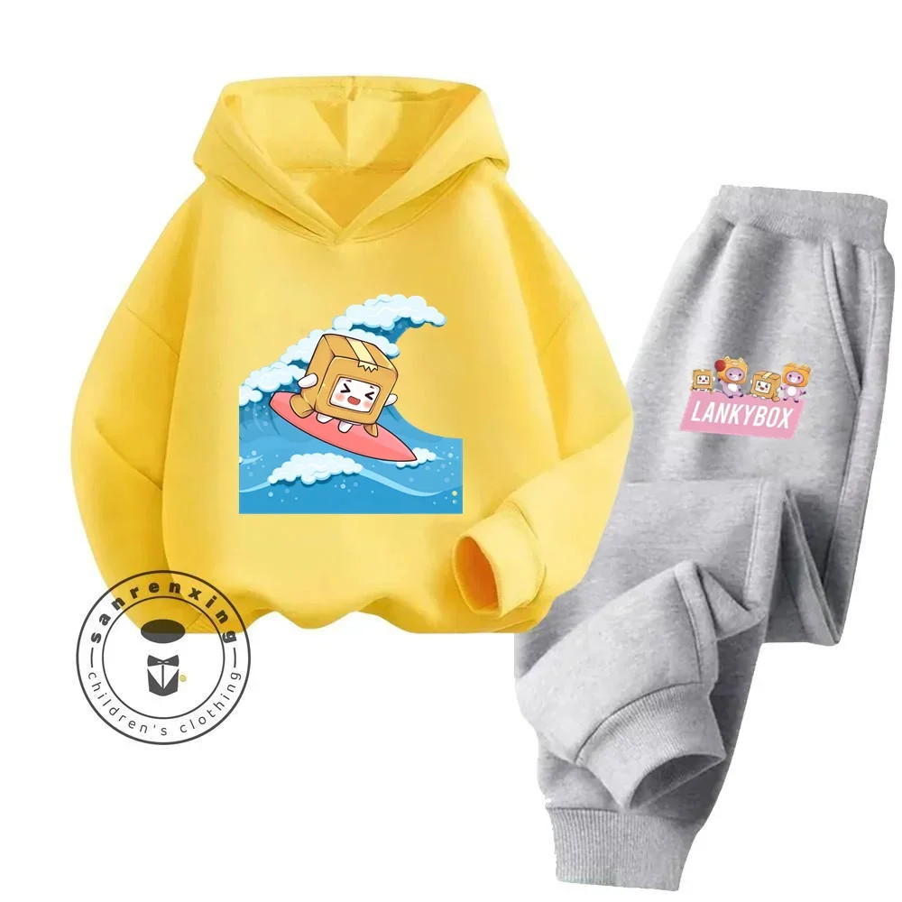 Lankybox Cartoon simple Cool abbigliamento pulito set di felpe con cappuccio a maniche lunghe adatto per bambini ragazzi ragazze primavera autunno Wear