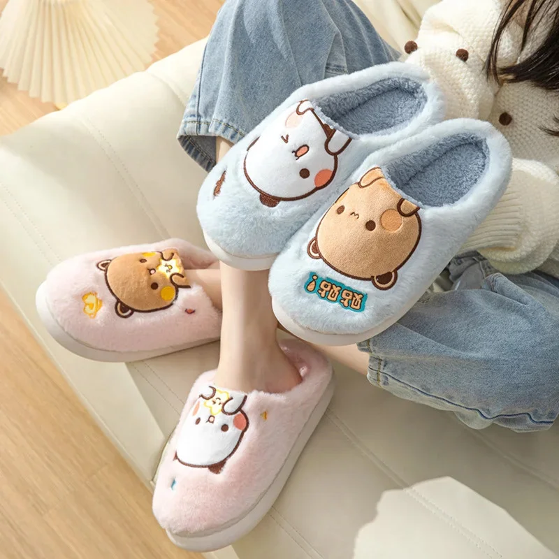 Cartoon Yier Mitao Panda Bubu Dudu Plush Slipper Cute Bear Warm Thickened Slipper PVC Nonslip Kawaii Winter Home Slipper