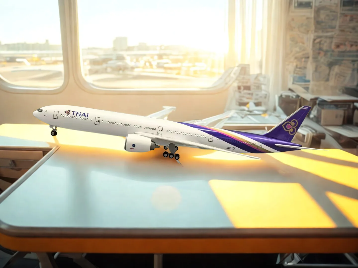 

B777 Thai Airlines 47CM Diecast Resin Airplane Model with Stand Toys Model Plane 777 Display Collectible Model Kit for Gifts
