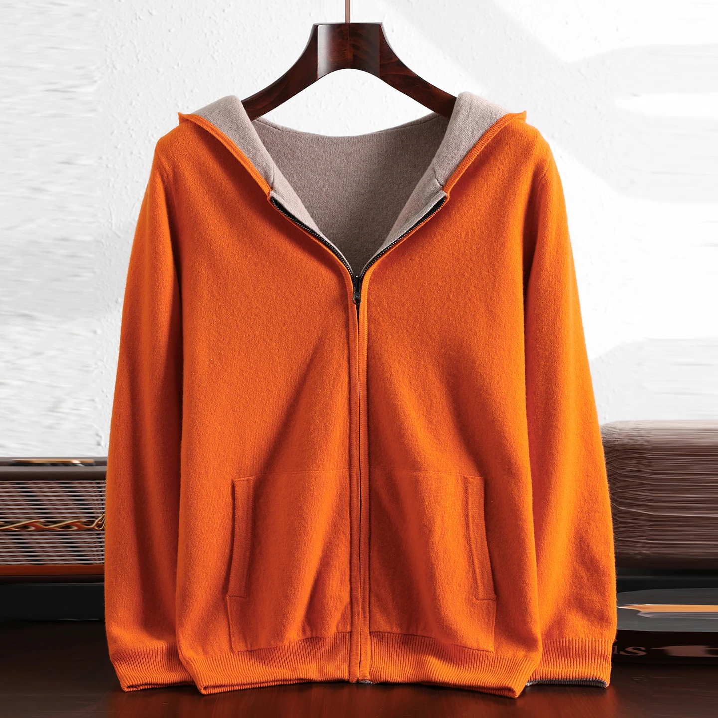 

Autumn And Winter New 100% Pure Wool Men's Round Neck Jacquard Zipper Cardigan Loose Casual Knitted Sweater Coat