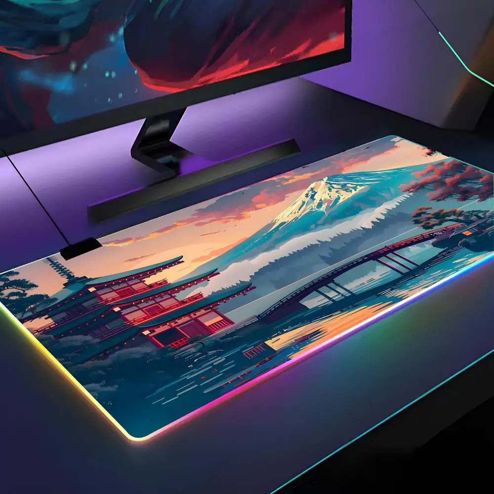 

Японский художественный коврик для мыши с RGB-подсветкой, коврик для ноутбука, игровой коврик для компьютера, аксессуары для геймеров