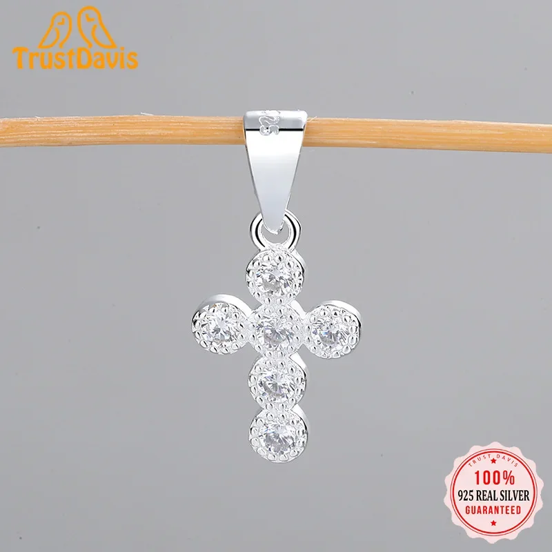 TrustDavis prawdziwe 925 srebro osobowość moda słodki krzyż CZ urok wisiorek Handmade DIY akcesoria Fine Jewelry HY202