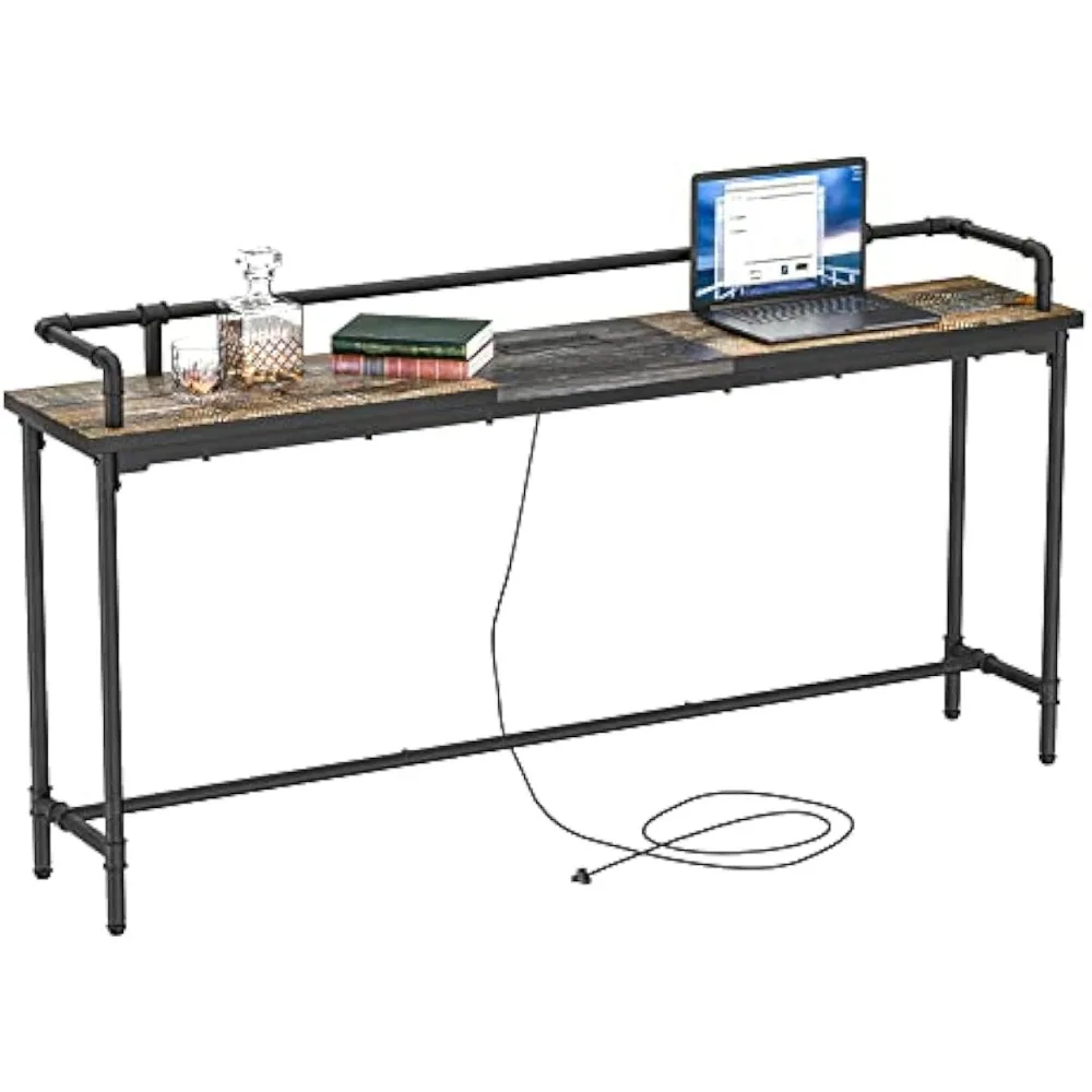 

55 Inch Console/Sofa Table with Charging Station&Power Outlet, Narrow Industrial Behind Couch, for Entryway, Hallway, Living Ro