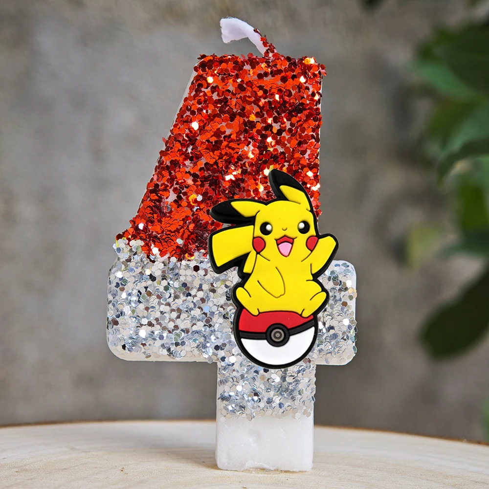 Pokemon Kaars Nummer 0-9 Voetbal Kaars Pikachu Taart Decoratie Jongen Verjaardagsfeestje voor Kinderen Baby Douche Decor Gift